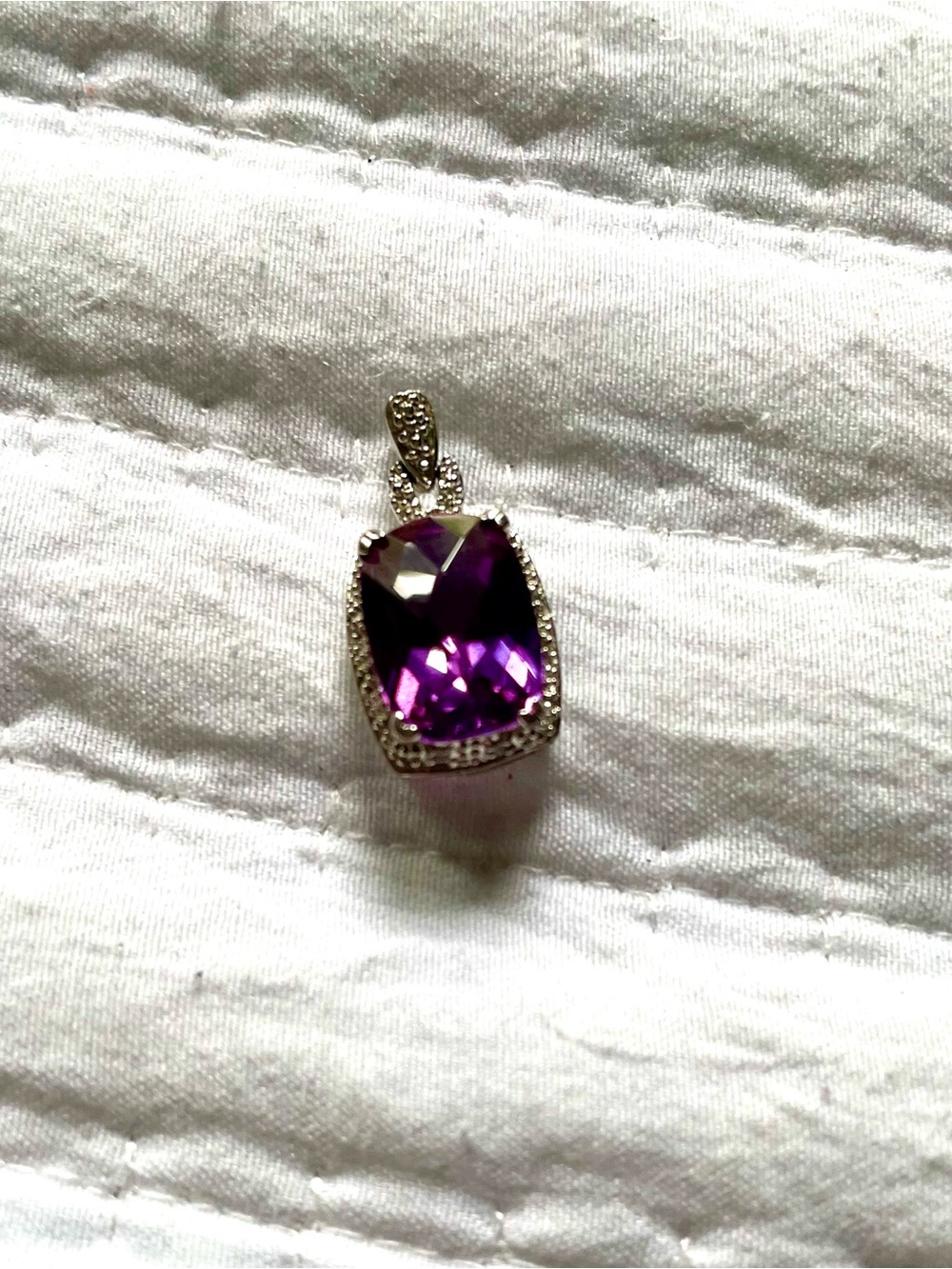 Sterling Silver Imitation Amethyst & CZ Halo Pendant - Picture 2 of 8